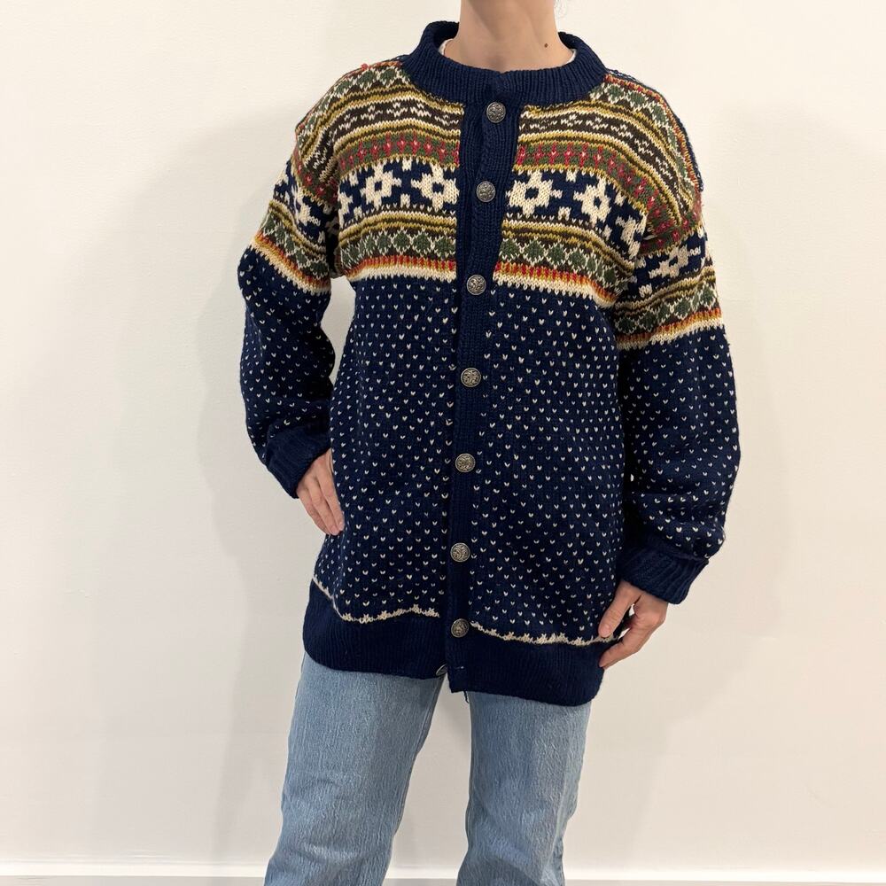 Vintage Wool Fair Isle Knit Cardigan Unisex Size Medium / Large